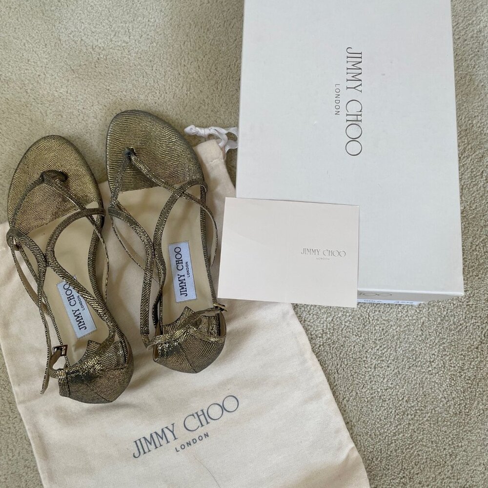 Jimmy Choo Metallic lizard print flat sandle. Gold color. EU Size 37 ½